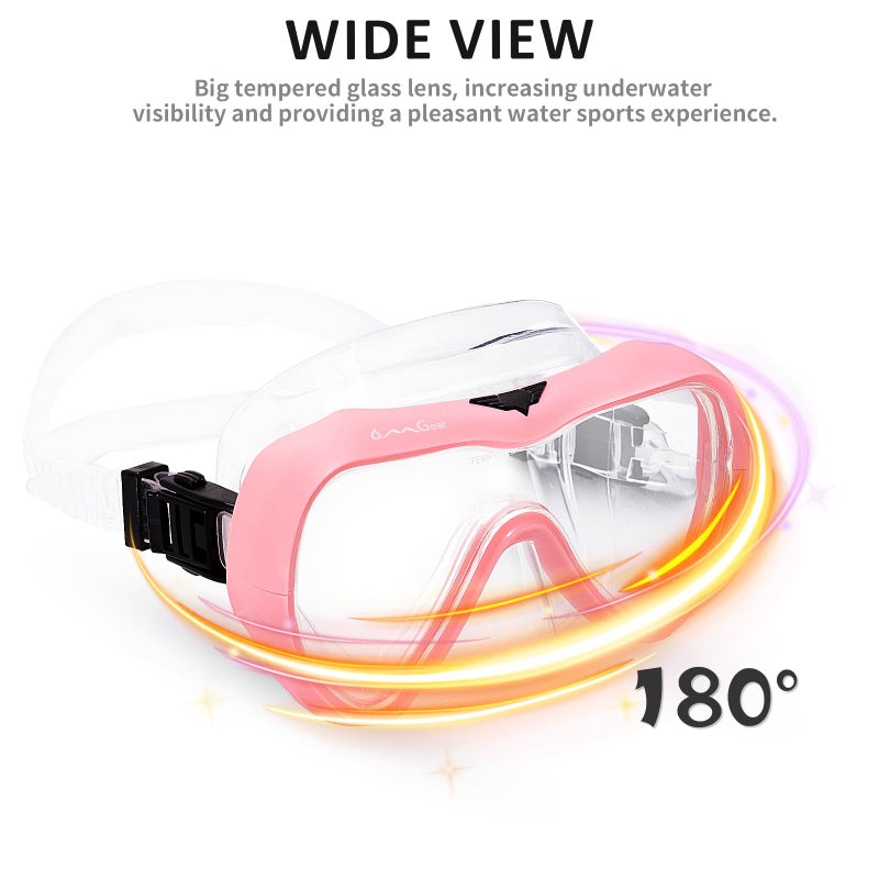 OMGear Diving Mask Snorkeling Gear Kids Adult Snorkel Mask Dive Goggles Silicone Swim Glasses with Nose Cover for Scuba Free Diving Spearfishing Neoprene Strap Cover Impact Resistance (Pink) - Image 5